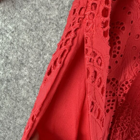 Farm Rio Red Eyelet Lace Palm Tree Belted Mini Dress Womens M Button Pockets - Picture 4 of 16